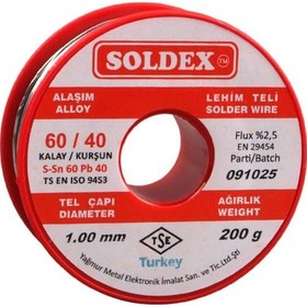 Resim Soldex 1.00mm Kalın 200 Gram Kalın Lehim Teli Sn60 Pb40 