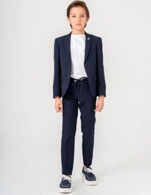 Resim Carinos Erkek Çocuk T-shirt Keten Ceket Belden Bağlamalı Pantolon 3'lü Spor Takım 11-14 Yaş Arası -15433 Lacivert 