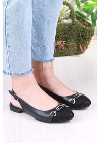 Resim Fort 5057 Taş Toka Detaylı Şık Rahat Arkası Açık Kadın Babet Sıyah 