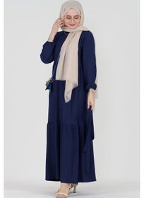 Resim Sevitli Şura Fitilli Tesettür Elbise-saks Mavi-3297-saks Mavi Saks 
