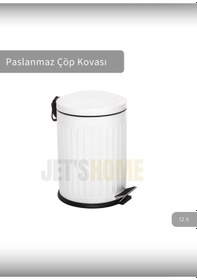 Resim Jet's Home Pedallı Banyo Çöp Kovası Paslanmaz 12 Lt Mutfak Çöp Kutusu Beyaz Beyaz 
