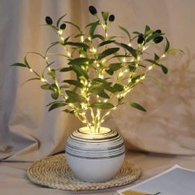 Resim Metalik Tel ile 1 Adet LED Sahte Zeytin Dalı Ağacı Işığı, Pil ile Çalışan Dekoratif Lamba, Ev İçin Anahtar Kontrolü, Çok Renkli, Doğum Günleri ve Tatil Dekorasyonu İçin Harika, Aydınlatma ve Dekorasyon Aksesuarı 