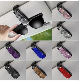 Resim Turcoshop11 1 Adet Mor Parlak Rhinestone Güneşlik Klipsi - Gözlük Tutucu Araç İç Aksesuarı 