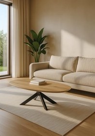 Resim Nuveart, Modern Radüslü Meşe Orta Sehpa - Radüslü Ahşap Tasarım, Metal Ayaklı, Salon & Oturma Odası için Şık ve Dayanıklı Orta Sehpa 