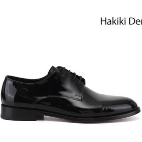 Resim Diğer Erkek Siyah Rugan Bağcıklı Kösele Taban Hakiki Deri Klasik Ayakkabı Ddma84527208 
