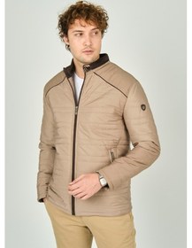 Resim Lucas Erkek Dik Yaka Deri Biyeli Kapitone Mont 4706 Camel Camel 