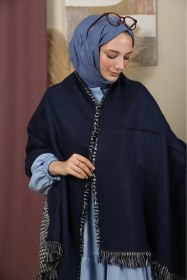 Resim Mim Eşarp Çift Taraflı Ekose Kışlık Omuz Şalı Lacivert 