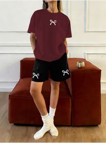 Resim puolikuu Kadın Oversize Eşofman ŞORTLU Takım çift kurdele Baskılı TSHİRT - ŞORTLU 