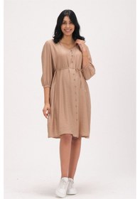 Resim Busa Hamile V Yaka Yandan Cepli Kolu Lastikli Elbise Vizon 