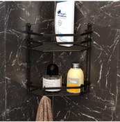 Resim Teknotel Iki Katlı Kancalı Banyo Köşe Rafı Mat Siyah Es075H Siyah 