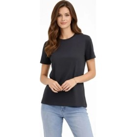 Resim Marsilyan- Bisiklet Yaka Tişört Regular Kalıp Basic Pamuklu Günlük Kullanım T-Shirt - Füme 