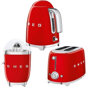 Resim Smeg Kırmızı Kettle-1x2 Ekmek Kızartma Makinesi ve Narenciye Sıkacağı Seti 