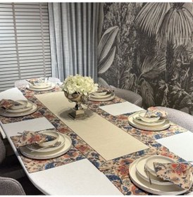 Resim Keten 6'lı Rüya Desen 6 Amerikan Servis & 1 Runner- 6 Peçete Çok Renkli 