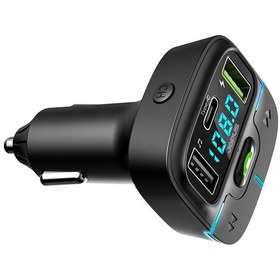 Resim Araç Fm Mp3 Transmitter Bluetooth Araç Kiti Usb Type-c Hızlı Şarj Çıkışlı Çakmaklık Şarj Aleti 