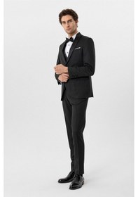 Resim Süvari Siyah Slim Fit Armürlü Sivri Yaka 6 Drop Smokin & Damatlık 
