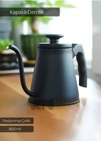 Resim Kapaklı Demlik Paslanmaz Kahve Demliği İndüksiyon Uyumlu Çelik Küçük Boy Demlik 800 Ml Siyah 