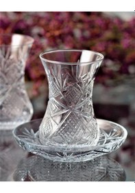 Resim 12 Parça Çay Takımı - İncebelli - Göz Dekor Şeffaf 