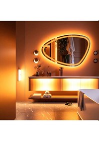Resim Speci Amber Led'li Lazer Kumlamalı Lavabo & Banyo Aynası Dokunmatik Sensörlü 100 X 65 Cm Turuncu 