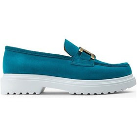 Resim Deery Hakiki Süet Turkuaz Rengi Tokalı Loafer Kadın Ayakkabı - 01902ztrkp01 Turkuaz 