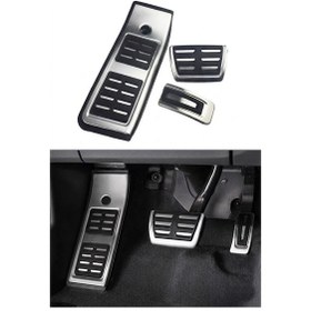 Resim Audi A4 B9 A5 F5 2016-2023 Uyumlu Geçme Otomatik Pedal Seti 3 Parça Siyah Krom 