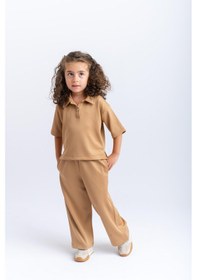 Resim Oliventhekid Unisex Polo Yaka Bol Paçalı Takım Taba Taba 