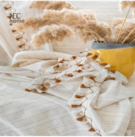 Resim Dnc Home Tekstil Ndchome Buldan Dokuması Keten Ponponlu Koltuk Örtüsü 170 x 220 