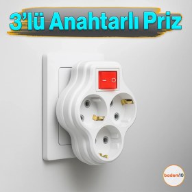 Resim 3'lü Beyaz Grup Priz Golyat Düğmeli Fiş Kablosuz Açma Kapamalı Anahtarlı Topraklı Çoklu Çoğaltıcı 