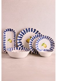 Resim Limone Blu 27 Parça 6 Kişilik Seramik Yemek Takımı Limon Desenli Mavi Çizgili Sunum Seti Cokrenklı Çok Renkli 