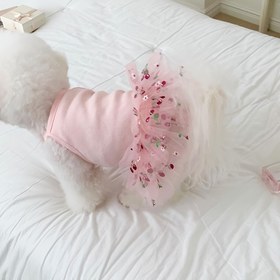 Resim Kiraz Baskılı Köpek Tütü Elbisesi - Çiçekli ve Kiraz Süslemeli Pembe Kolsuz Etek, İlkbahar, Yaz & Sonbahar İçin Mükemmel - Küçükten Orta Boy Irklara Uygun (Pudel, Yorkie & Pomeranian Gibi), Küçük Irk Giysileri, Oyuncak Hayvan Giyimi, Yumuşak Kumaşlı Köpek Kıyafeti 