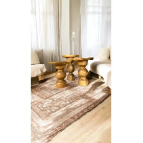 Resim Wood Wooden Ahşap 3lü Set Vazo Model Mantar Yan Sehpa Modern Tütün Renk Fiskos 