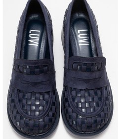 Resim Luvishoes Luvi Shoes Marlon Lacivert Örgülü Kadın Kalın Topuklu Loafer Ayakkabı Lacivert 