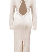 Resim Kadınlar İçin Şık Sırtı Açık Asimetrik Etekli ve Uzun Çan Kollu Bodycon Elbise - İlkbahar/Yazlık Dar Kesim, Makinede Yıkanabilir Düz Renk, Gece Giyimi, Sonbahar Modası, Özenle Dikişli Dokulu Kumaş 