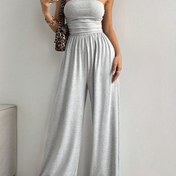Resim Kadınlar için Rahat Bol Geniş Bacaklı Tulum, Ruched Detaylı - Düz Renk, Bandeau Stili, Yaz için Mükemmel, Yetişkin Bedeni, Rahat Kıyafet|Ruched Tulum|Şık Rahat Kıyafet 