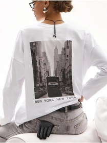 Resim Crazy Mary Print Kadınlar İçin Baskılı Oversize Uzun Kollu Üst 290734384 Beyaz 