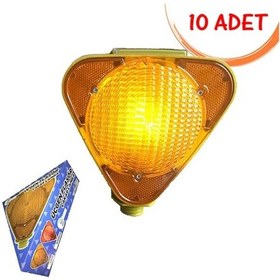 Resim Led Flaşör Lamba Solar Üçgen Flaşör Sarı Güneş Enerjili Çakar Lamba Sarı 10 Adet 