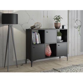 Resim Wood'n Love Orbit Premium 3 Kapaklı Metal Ayaklı Çok Amaçlı Dolap Konsol - Siyah / Siyah 