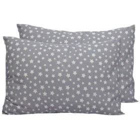 Resim 2'li Ranforce Pamuk Standart 50x70 Yastık Kılıfı Gri Yıldız 