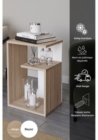 Resim Simav Yan Sehpa Servis Sehpası Zigon Sehpa Koltuk Sehpası Beyaz - Meşe 