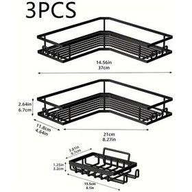 Resim Willowhaven 3 Parça Köşe Yapışkanlı Duş Sepeti: 2/3 Parça Pas Dirençli Banyo Organizatörü Siyah 3'lü Set 