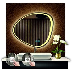 Resim GLOBAL LED MIRROR 80 Cm Çapında Buğu Çözücülü Dokunmatik Ledli Kumlamalı Asimetrik Banyo Aynası Dekoratif Ledli Işıklı 