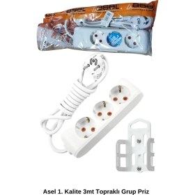 Resim 3 Metre Askı Aparatlı Topraklı 3lü Grup Priz ROYALEKS-AST303 