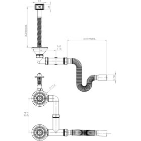 Resim Donau 351-310 Çöpmak Çiftli Küvet Taşmalı Evye Sifonu Flex Gövde Ø 40-50 mm 