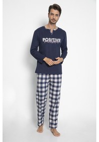 Resim Vishenka Erkek Pamuk Ekose Baskılı Pijama Takımı Lacivert 