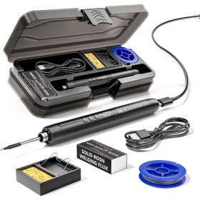 Resim Jonxenzor Taşınabilir USB Lehimleme Demiri, Seramik Isıtma Elemanı, Ayarlanabilir Sıcaklık, LCD, 1000mAh Şarj Edilebilir Pil, USB Şarj, İşletim Gerilim ≤36V, Depolama Kutusu ile, Ev DIY, Elektronik Kaynak için 