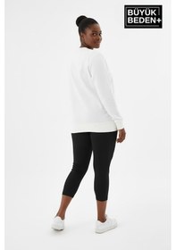 Resim Süperlife Kadın Büyük Beden Chef Baskılı Bisilet Yaka İnce Sweatshirt Spr26bswk956-4 Ekru 