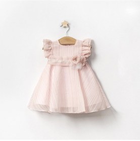 Resim Lamato Baby Yazlık Özel Günler İçin Taşlı Kemerli Abiye Çiçek Aksesuarlı Kız Elbize Pembe 
