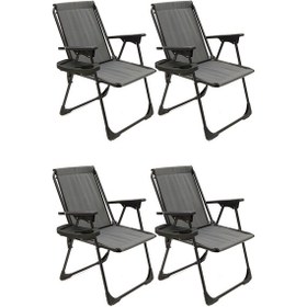 Resim Natura 4 Adet Kamp Sandalyesi Oval Bardaklıklı - Gri 