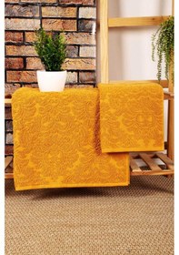 Resim Mira Home 2 Parça Jakarlı Banyo Havlu Takımı Doku Desen Sarı Renkli 