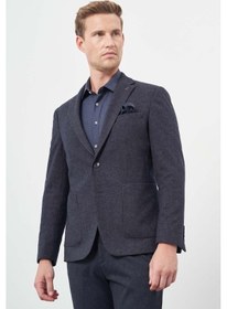 Resim İmza Koyu Lacivert Kendinden Desenli Örme Mono Yaka Astarsız Çift Yırtmaç 2 Düğme 6 Drop Slim Fit Casual Ceket 1002245151 Koyu Lacivert 