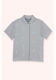 Resim Panço Kız Çocuk Nakışlı Müslin Gömlek Mavi 